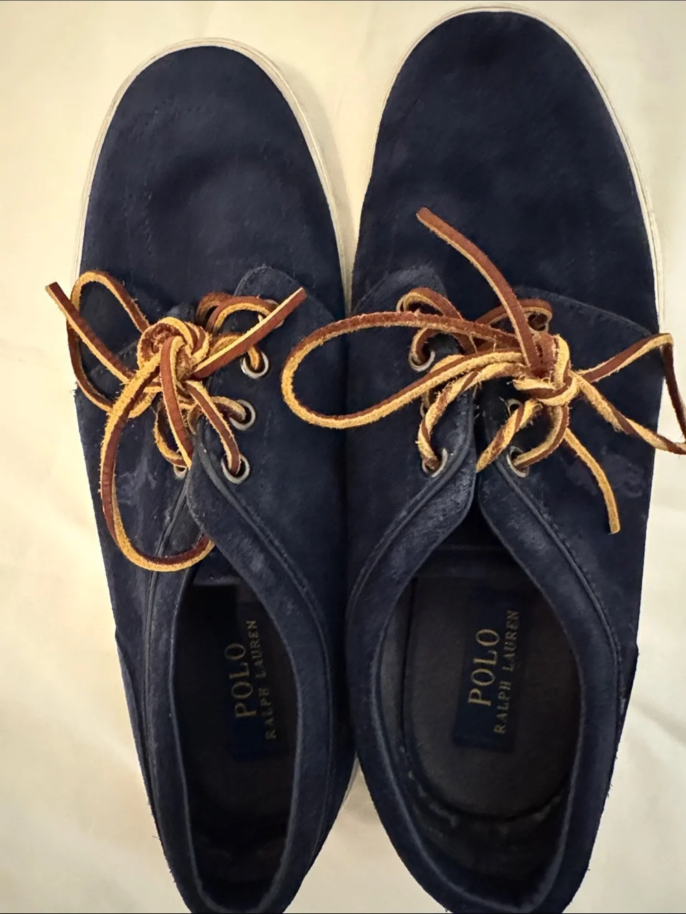 Polo by Ralph Lauren Navy Suede Boat Shoes with Tan Laces